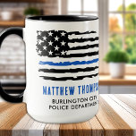 Thin Blue Line Flag Personalized Police Officer Mug<br><div class="desc">Introducing the perfect coffee mug for police officers and law enforcement agents, featuring the iconic Thin Blue Line and American flag design. This mug is a great way to show your support for those who serve and protect our communities. Personalize your mug with your name and department to make it...</div>