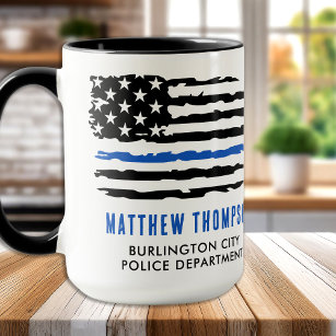 Thin Blue Line Flag Personalized Police Officer Mug