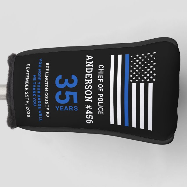 Thin Blue Line Flag Personalized Police Retirement Golf Head Cover (Front)