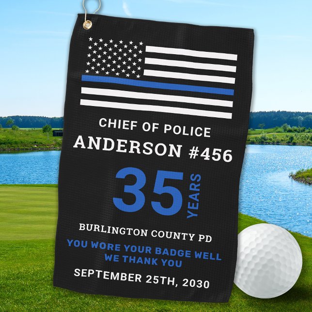Thin Blue Line Flag Personalized Police Retirement Golf Towel (Creator Uploaded)