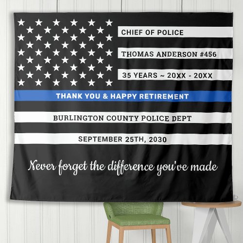 Thin Blue Line Flag Personalized Police Retirement Tapestry
