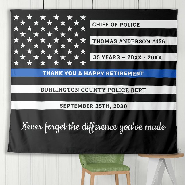 Thin Blue Line Flag Personalized Police Retirement Tapestry (Creator Uploaded)