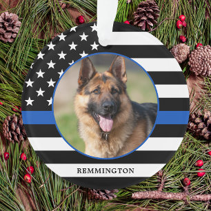 Thin Blue Line Flag Photo K9 Police Dog Christmas Ornament
