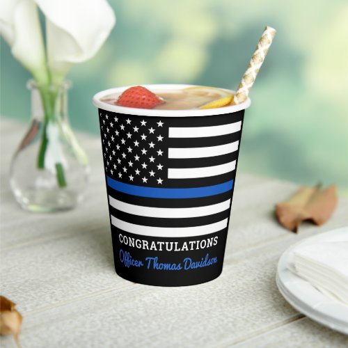 Thin Blue Line Flag Police Graduation Party Paper Cups