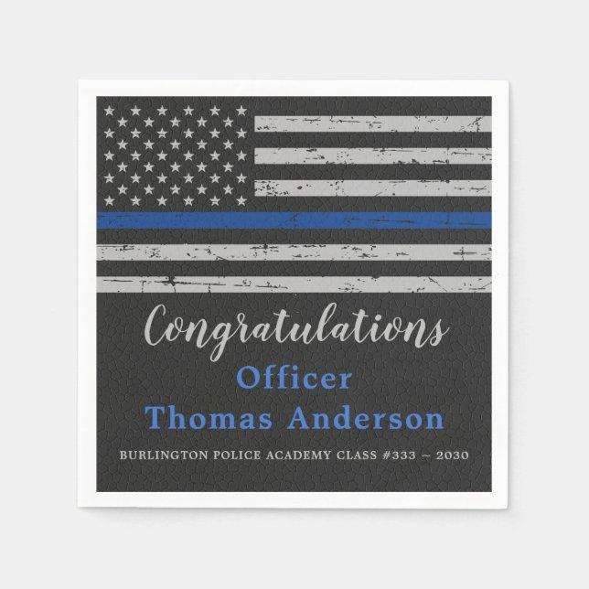 Thin Blue Line Flag Police Officer Graduation Napk Napkins (Front)