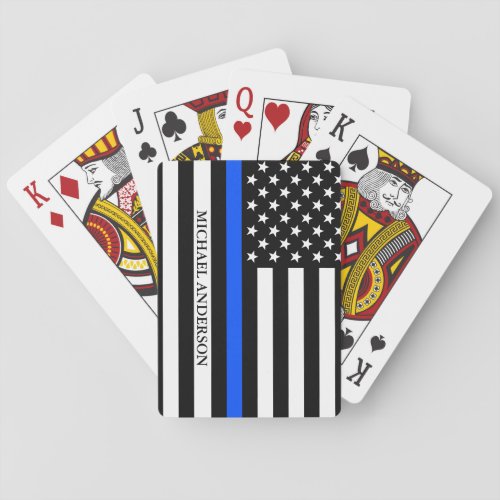 Thin Blue Line Flag Police Officer Name Poker Cards