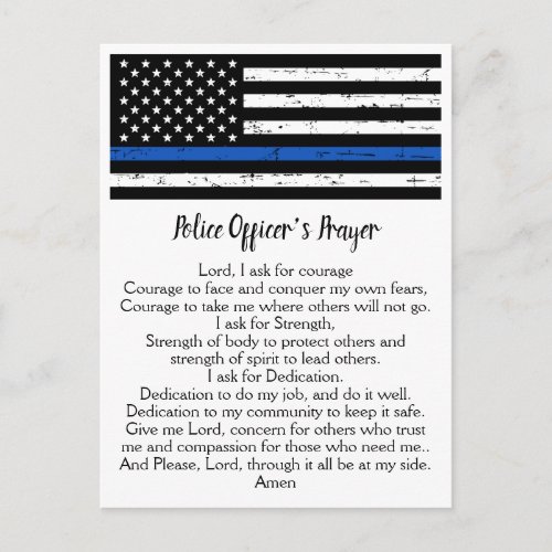 Thin Blue Line Flag Police Officer Prayer Postcard