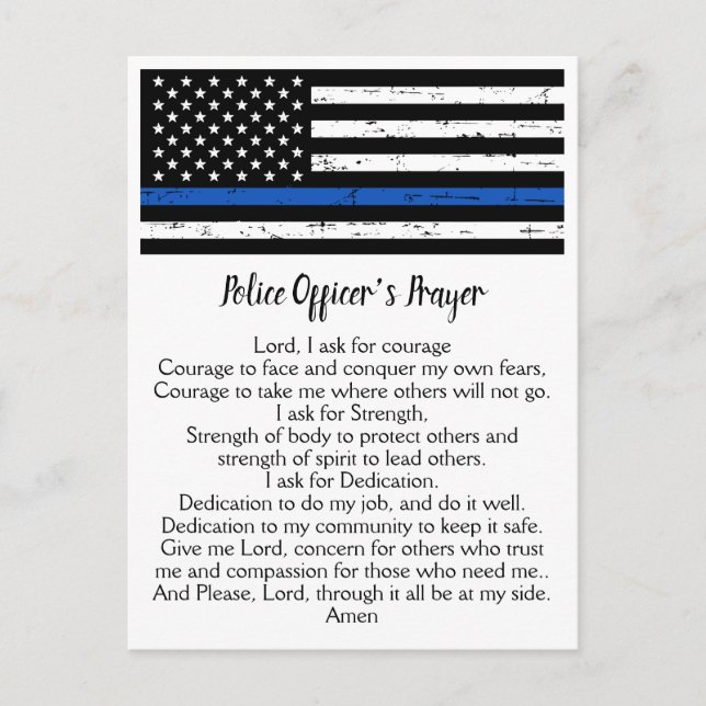 Thin Blue Line Flag Police Officer Prayer Postcard (Front)