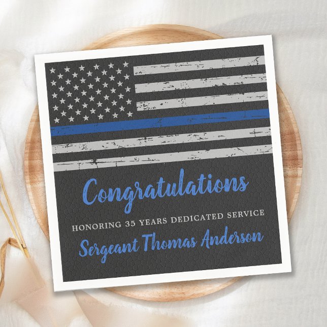 Thin Blue Line Flag Police Officer Retirement Napkins (Creator Uploaded)