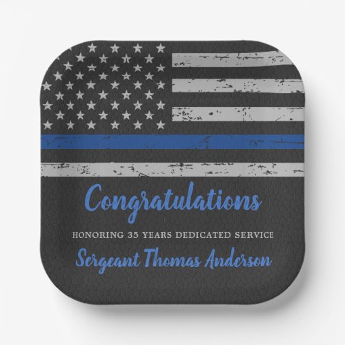 Thin Blue Line Flag Police Officer Retirement Paper Plates