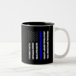 Thin blue line flag police officer Two-Tone coffee mug