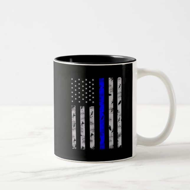 Thin blue line flag police officer Two-Tone coffee mug (Right)