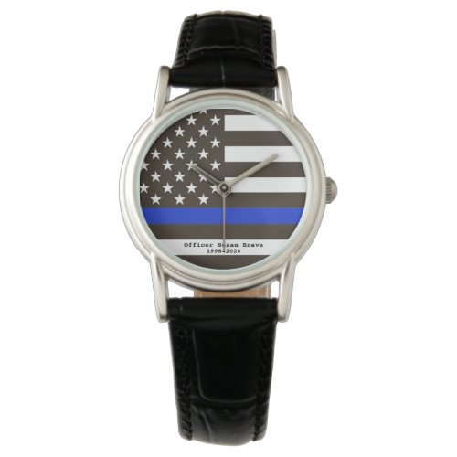  Thin Blue Line Flag Police Officer Womans Watch