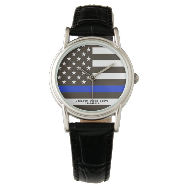 *~* Thin Blue Line Flag Police Officer Woman's Watch (Front)