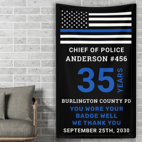 Thin Blue Line Flag Police Party Retirement  Banner
