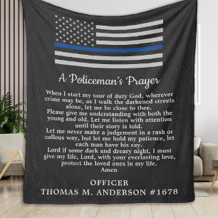 Thin Blue Line Flag Police Policeman's Prayer Fleece Blanket