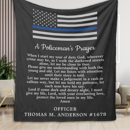 Thin Blue Line Flag Police Policemans Prayer Fleece Blanket