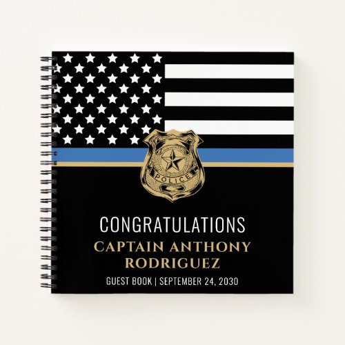 Thin Blue Line Flag Police Retirement Guest Notebook