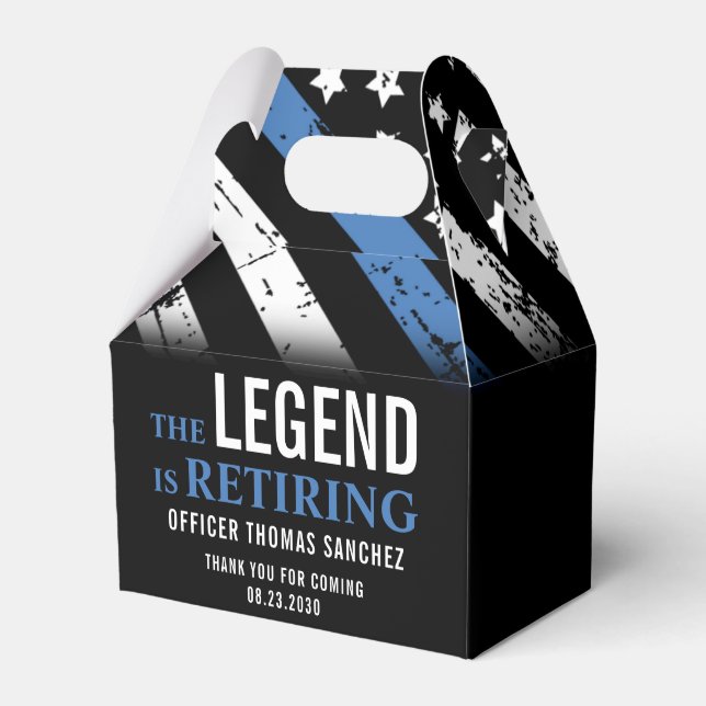Thin Blue Line Flag Police Retirement Party Favor Boxes (Front Side)