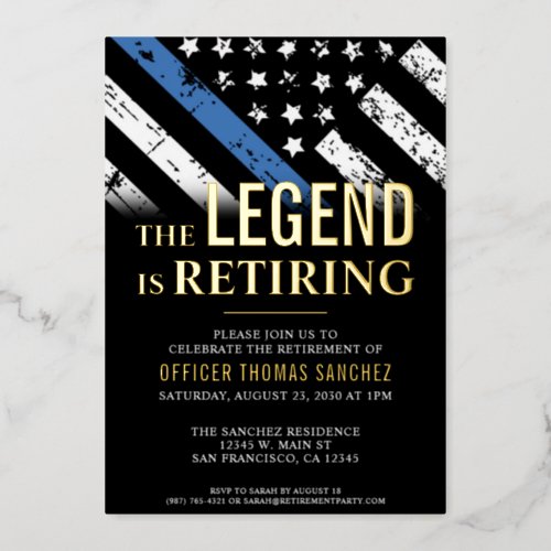 Thin Blue Line Flag Police Retirement Party Foil Invitation