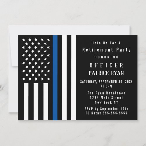 Thin Blue Line Flag Police Retirement Party Invitation
