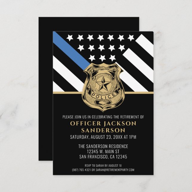 Thin Blue Line Flag Police Retirement Party Invitation (Front/Back)