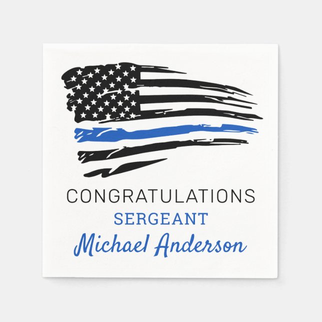 Thin Blue Line Flag Police Retirement Party Napkins (Front)