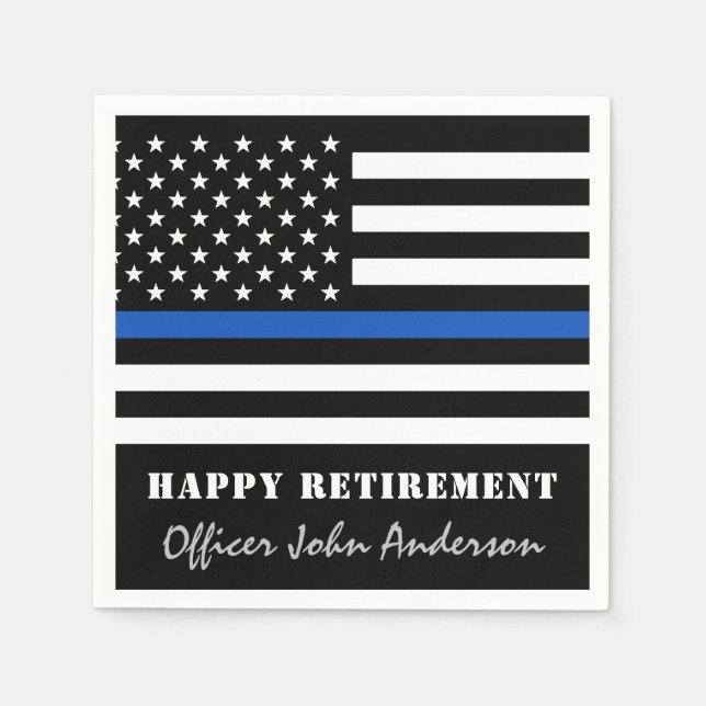 Thin Blue Line Flag Police Retirement Party Napkins (Front)