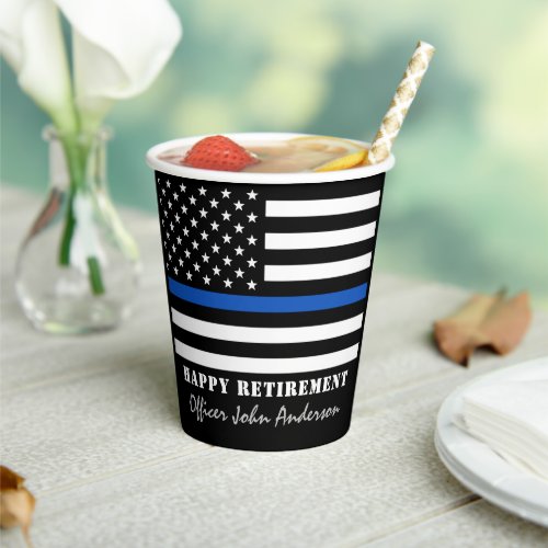 Thin Blue Line Flag Police Retirement Party Paper Cups