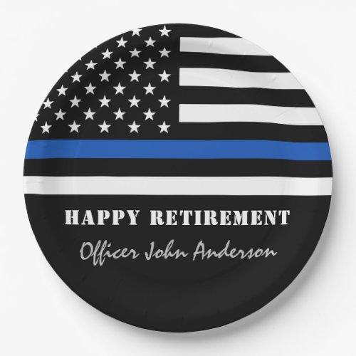 Thin Blue Line Flag Police Retirement Party Paper Plates