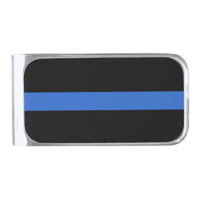 Thin Blue Line Flag police solidarity symbol usa a Silver Finish Money Clip (Front)