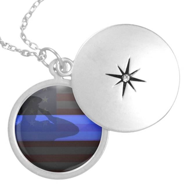 Thin Blue Line - Flag Salute Silver Plated Necklace (Front)