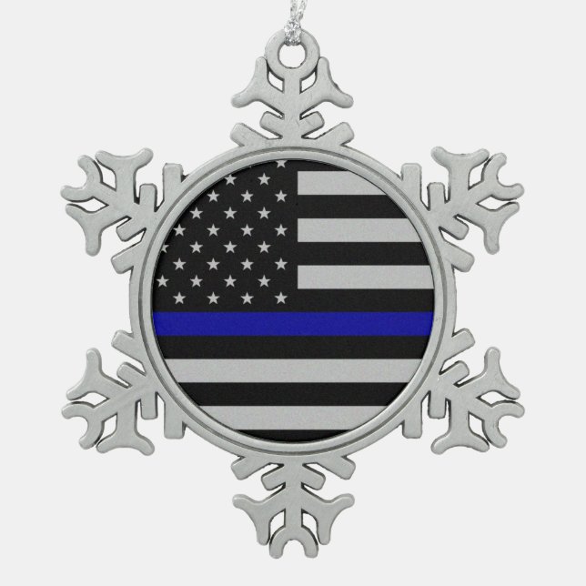Thin Blue Line Flag Snowflake Ornament (Front)