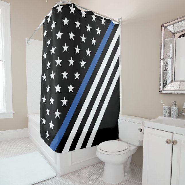 Thin Blue Line Flag Stars and Stripes Shower Curtain (In Situ)