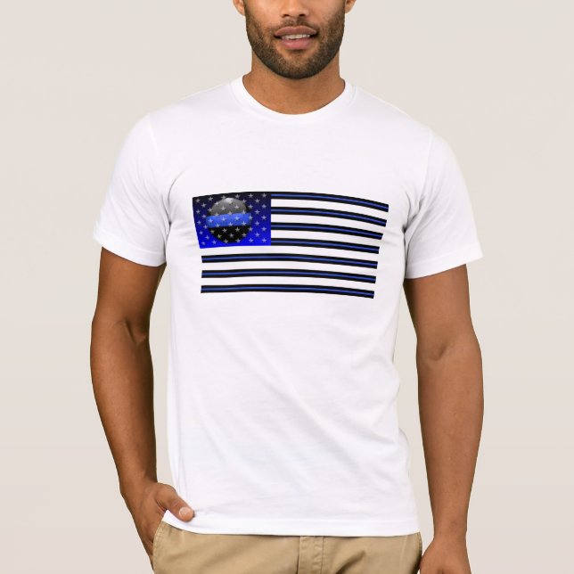 Thin Blue Line Flag - Stars, Stripes and Courage T-Shirt (Front)