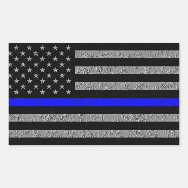 THIN BLUE LINE FLAG SUPPORT POLICE  RECTANGULAR STICKER (Front)
