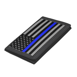 Thin Blue Line Flag Trifold Black Nylon Wallet
