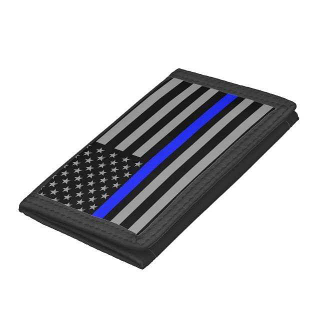 Thin Blue Line Flag Trifold Black Nylon Wallet (Bottom)