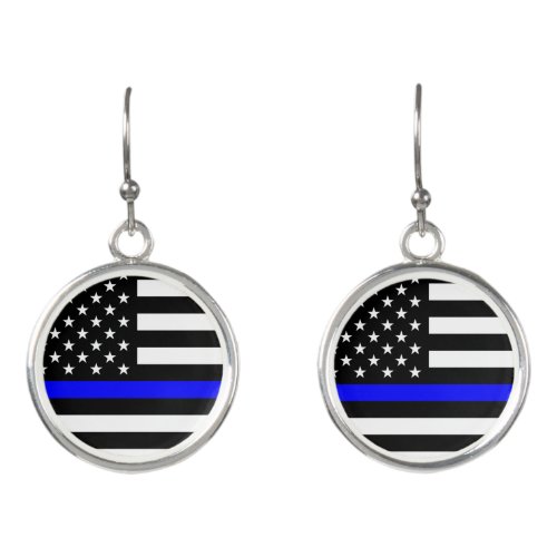 Thin Blue Line Flag United States Earrings