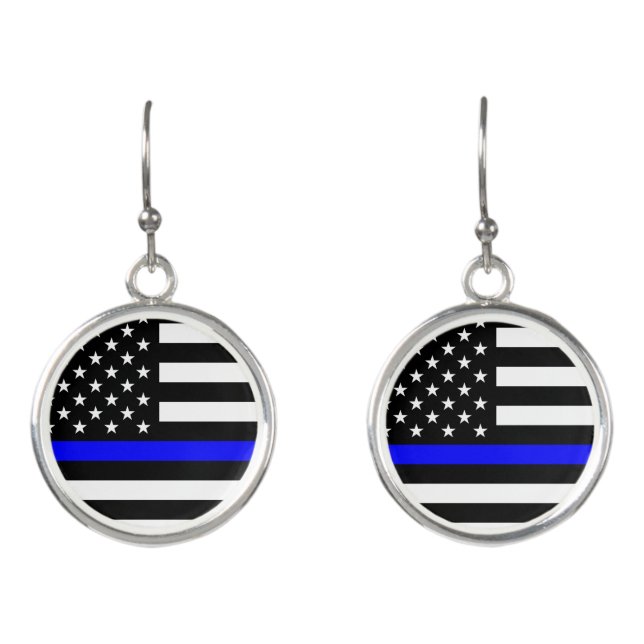 Thin Blue Line Flag (United States) Earrings (Front)