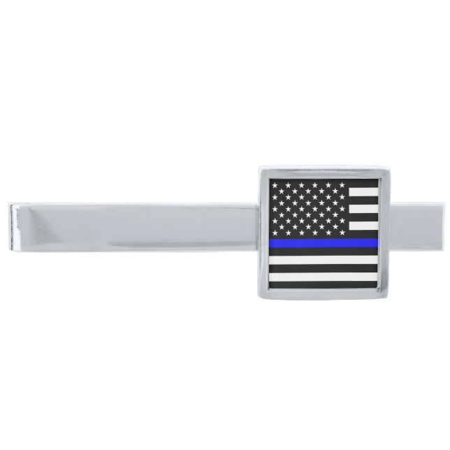 Thin Blue Line Flag (United States) Silver Finish Tie Bar (Front)