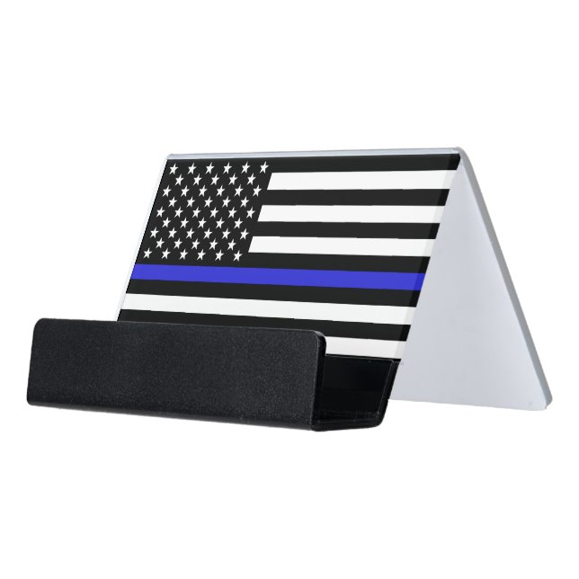 Thin Blue Line Flag, USA Police / Enforcement Desk Business Card Holder (Angled Front)