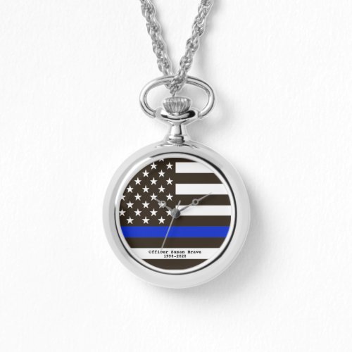  Thin Blue Line Flag USA Police Officer Womans Watch