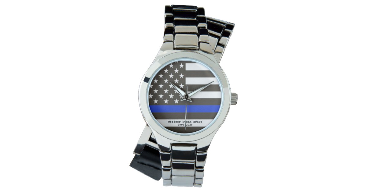 Thin Blue Line Flag Usa Police Officer Woman S Watch Zazzle Com