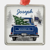 Thin Blue Line Flag Vintage Blue Truck Holiday