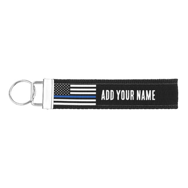 Thin Blue Line Flag Wrist Keychain (Keys on Left)