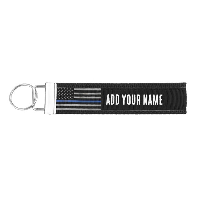 Thin Blue Line Flag Wrist Keychain (Keys on Left)