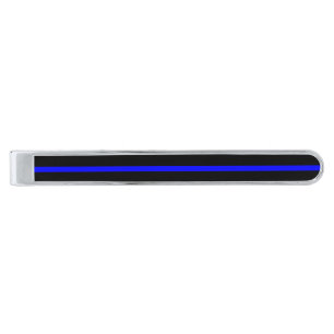 Thin Blue Line - For Those Who Serve Silver Finish Tie Bar