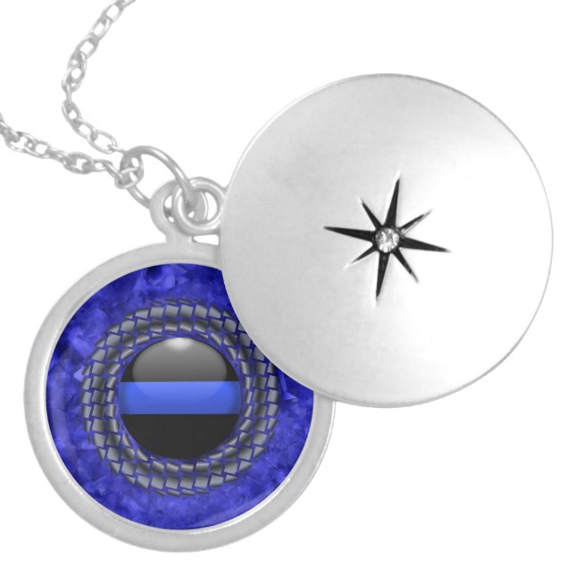Thin Blue Line Framed Button Silver Plated Necklace (Front)