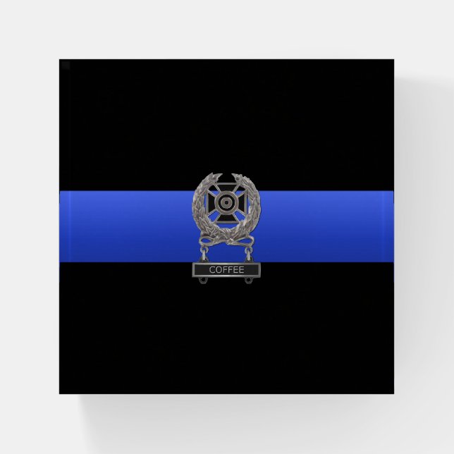 Thin Blue Line Funny Expert Coffee Drinker Medal P Paperweight (Front)